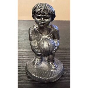 Ricker Bartlett Pewter  Signed & Dated Basketball Boy Figurine 2.2" Tall Vintage